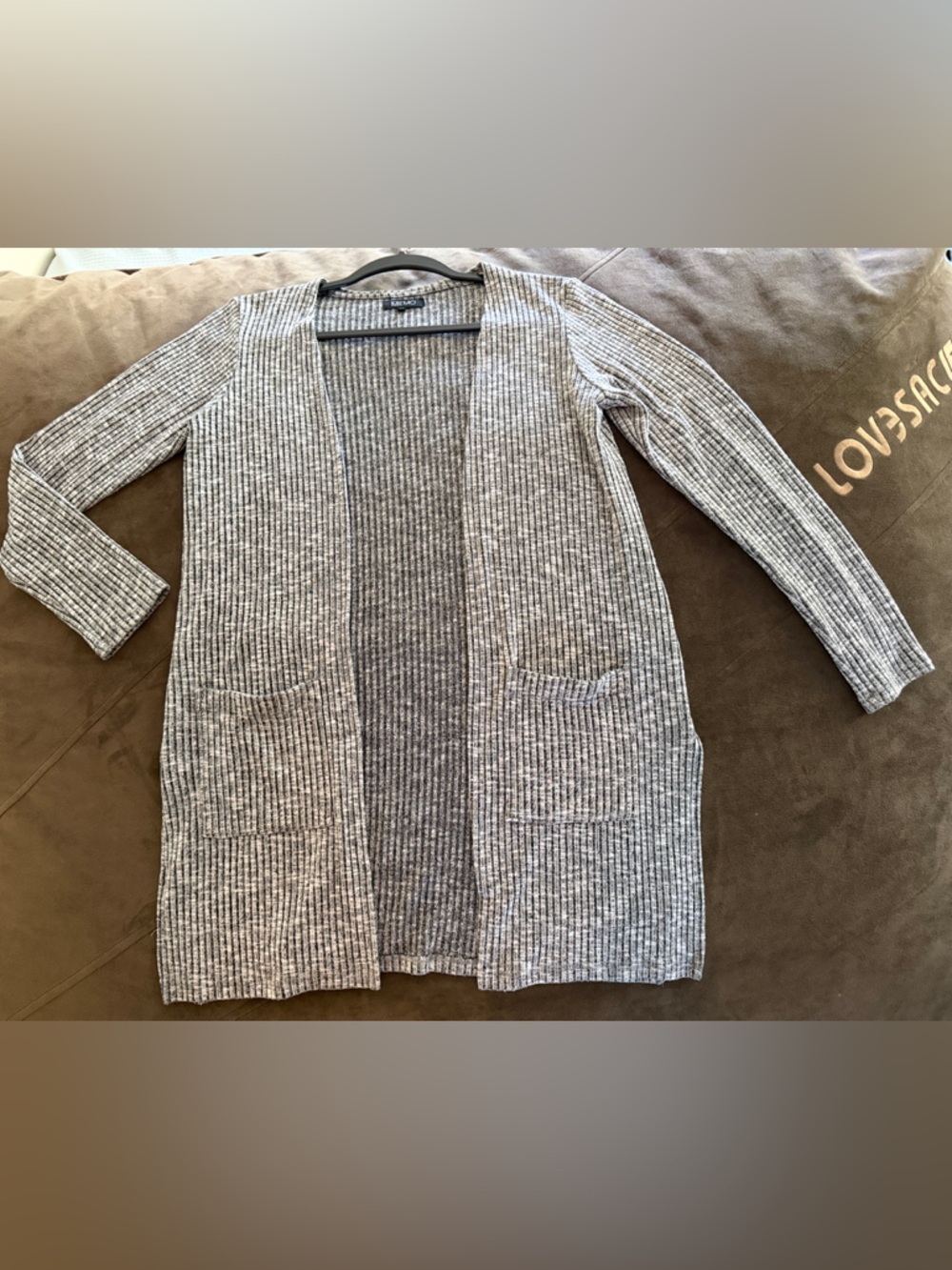 Memo Women’s Open-Front Ribbed Cardigan in Heather Gray (vintage look)